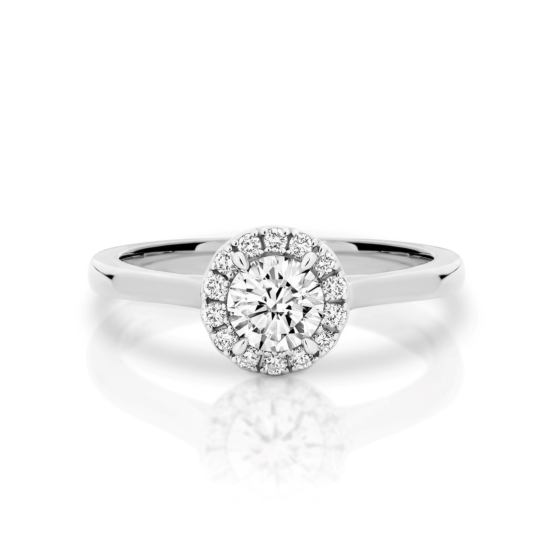 18K White Gold Diamond Halo Engagement Ring