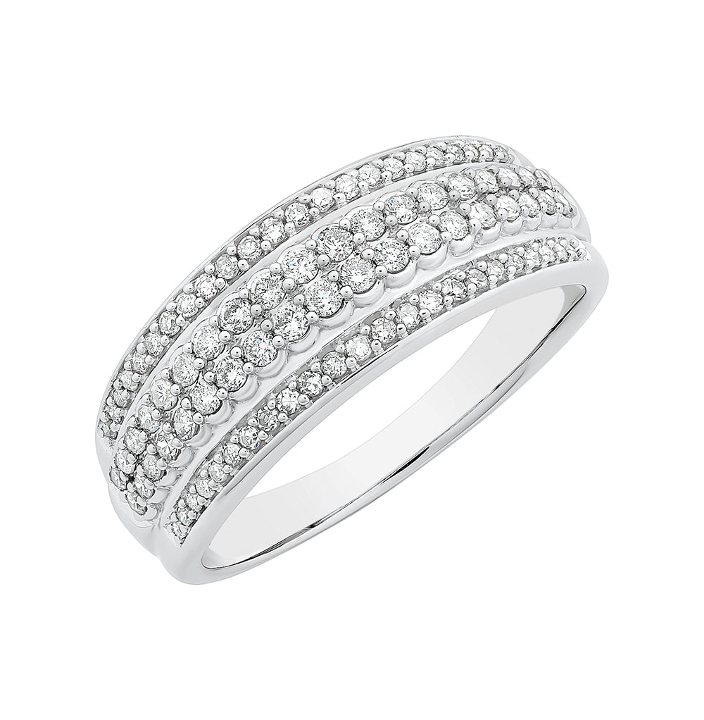 9K Multi Row White Gold Diamond Dress Ring