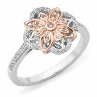 9K White & Rose Gold Pink Dia Flower Ring
