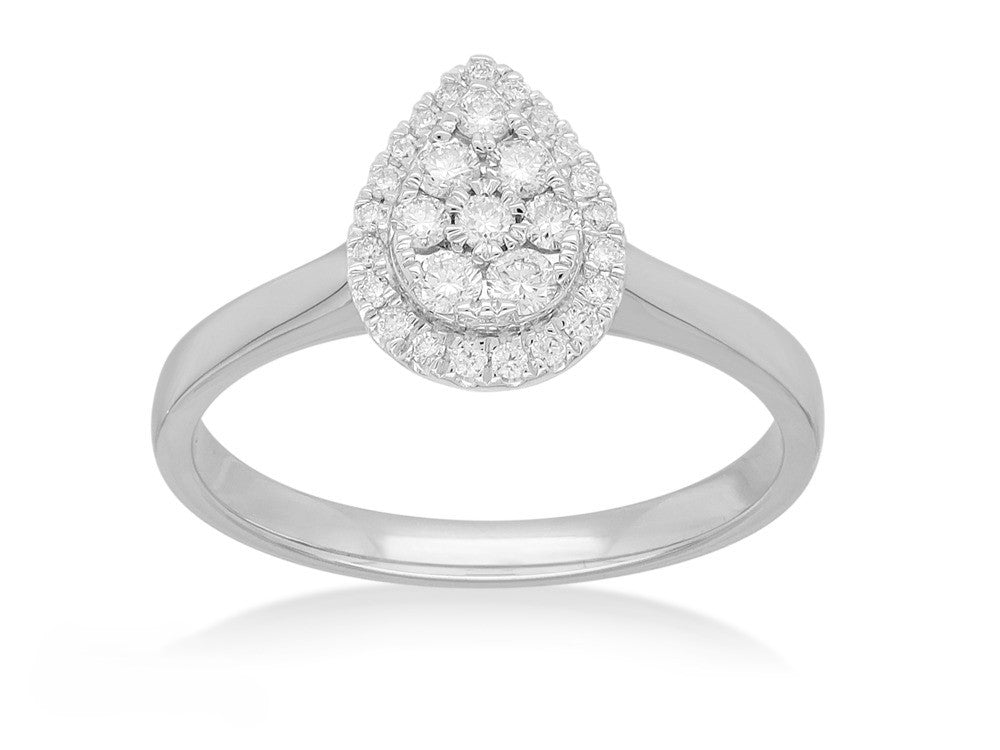 9K WG Pear Cluster Dia Engagement Ring Size O
