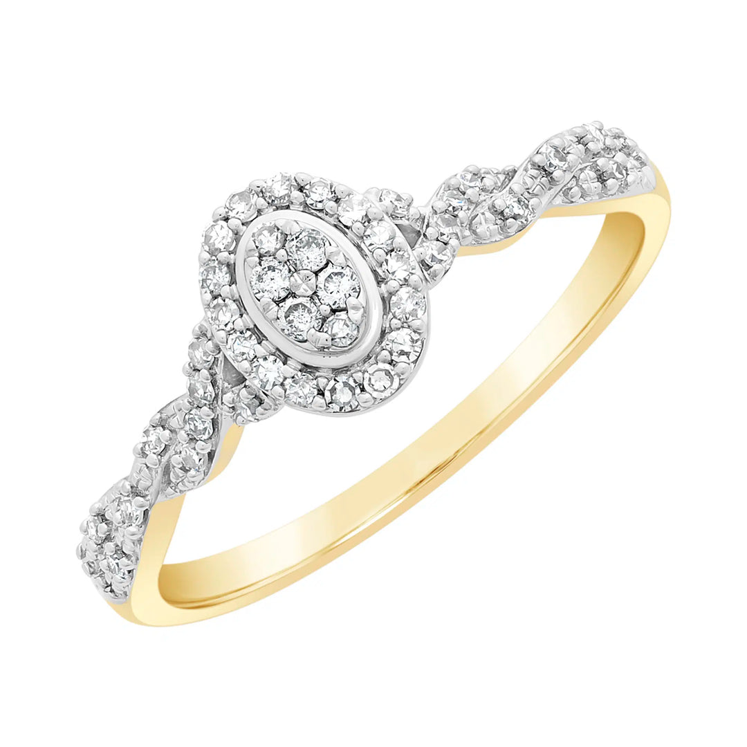 9K YG Oval Cluster Diamond Ring