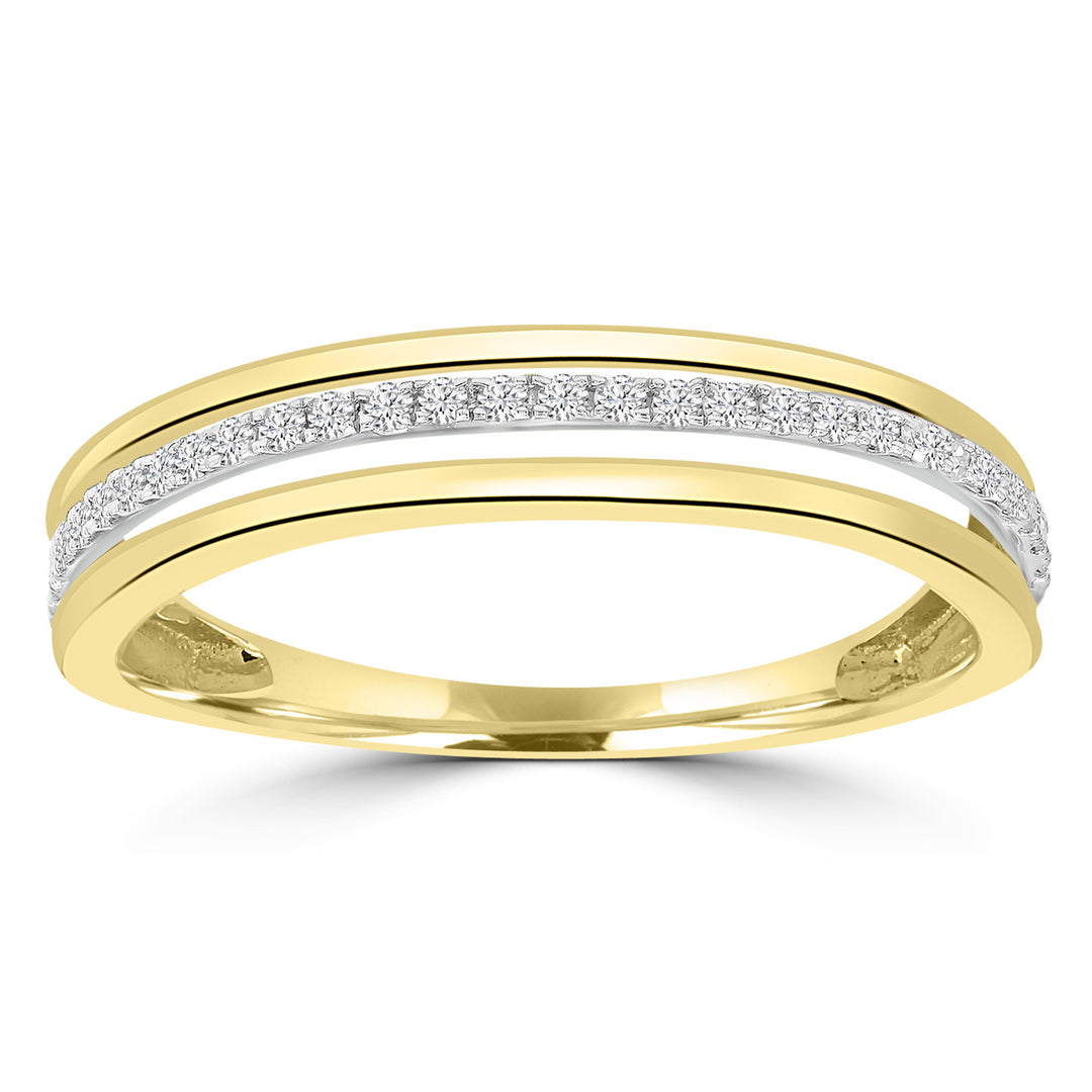 9K YG 3 Row Diamond Ring