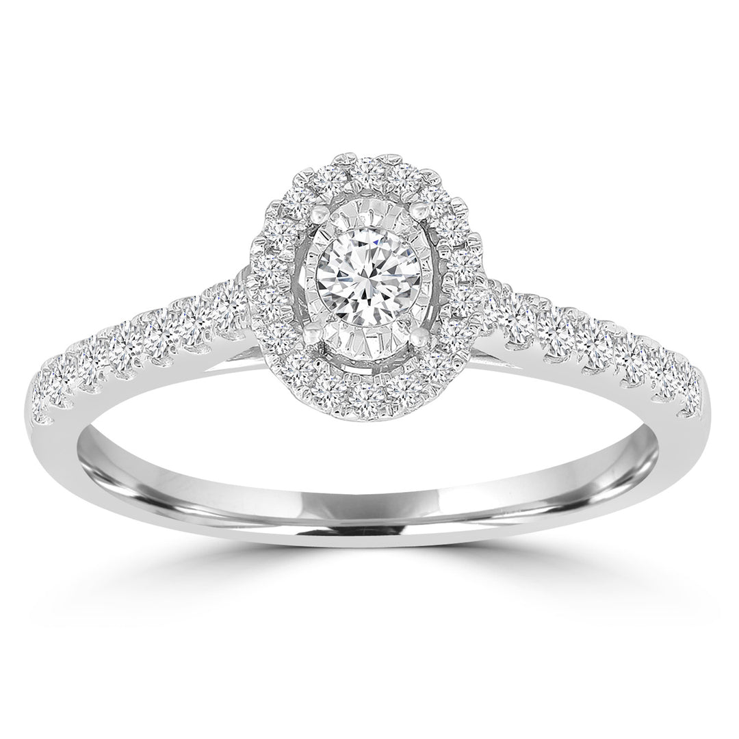 9K WG Oval Halo Diamond Ring