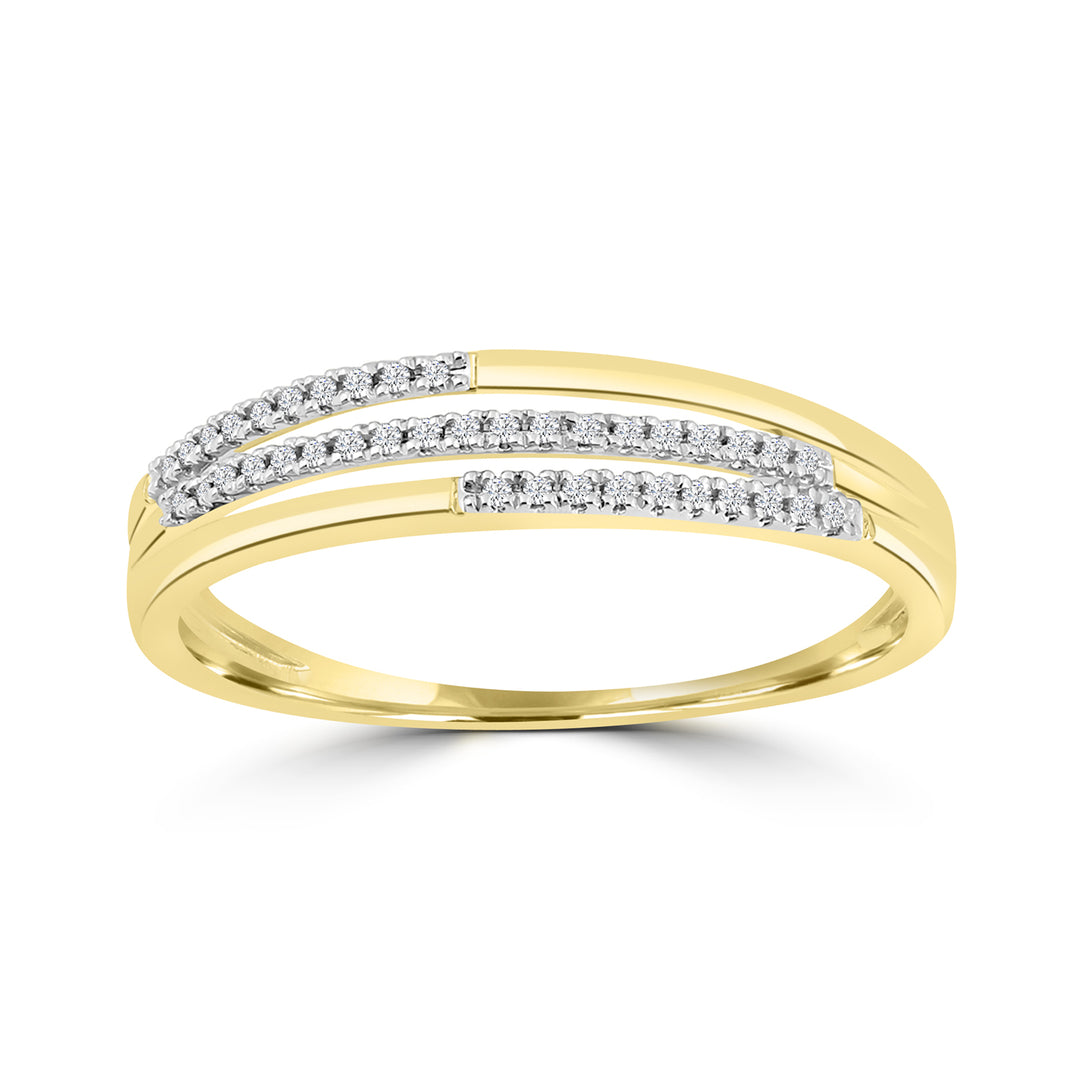 9K YG 3 Row Diamond Ring
