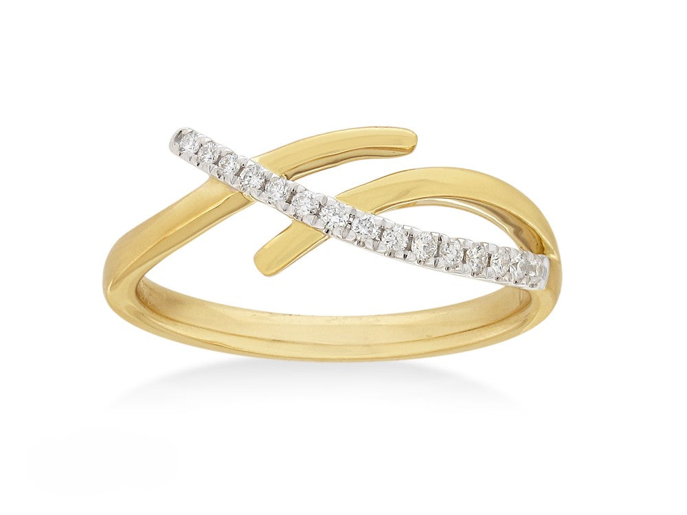 9K YG 3 x Row Crossover Diamond Ring