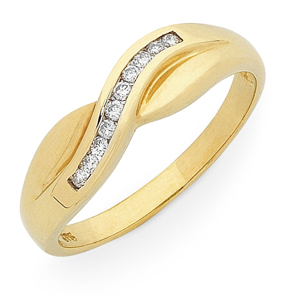 9k YG Diamond Crossover Ring