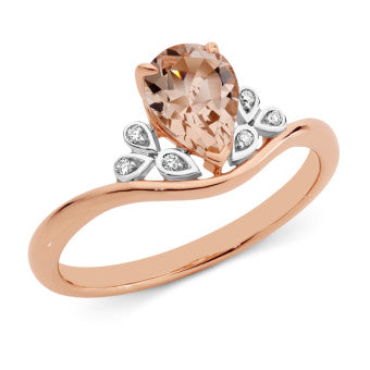 9K Rose & White Gold Pear Morganite & Diamond Ring