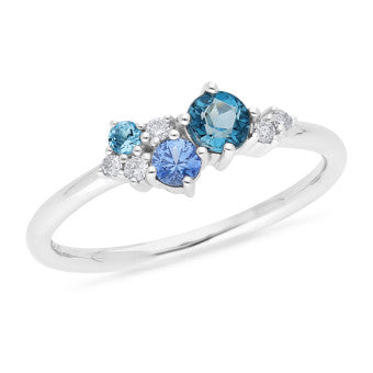 9K Multi Blue White Gold Dress Ring
