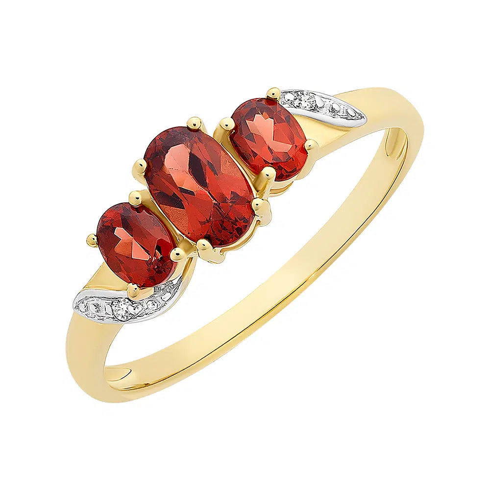 9K YG Garnet & Diamond Dress Ring