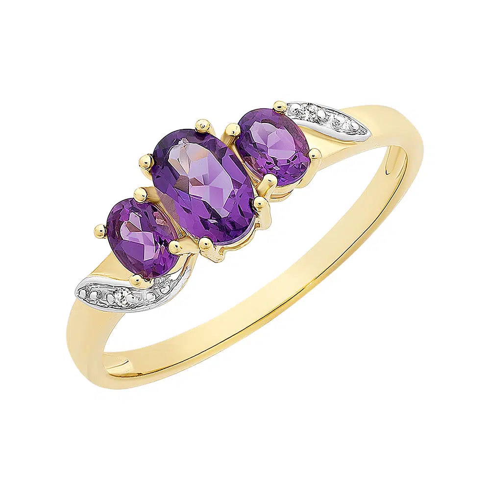 9K YG Amethyst & Diamond Ring