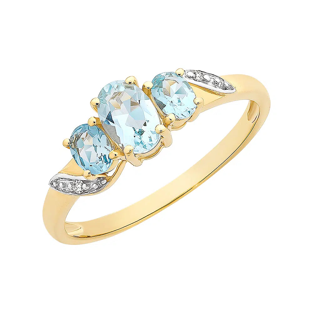 9K YG Aquamarine & Diamond Ring