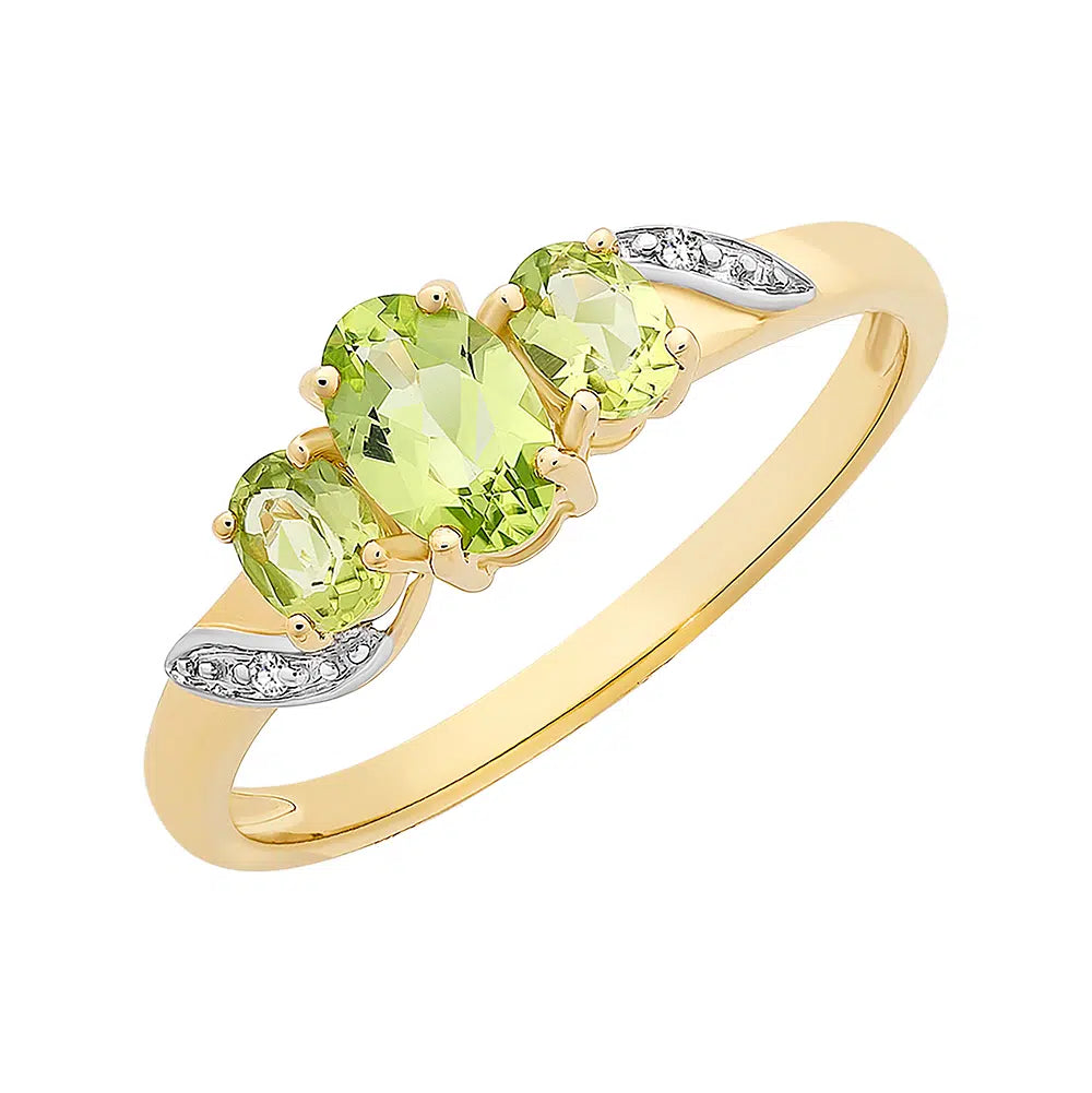 9K YG Peridot & Diamond Dress Ring