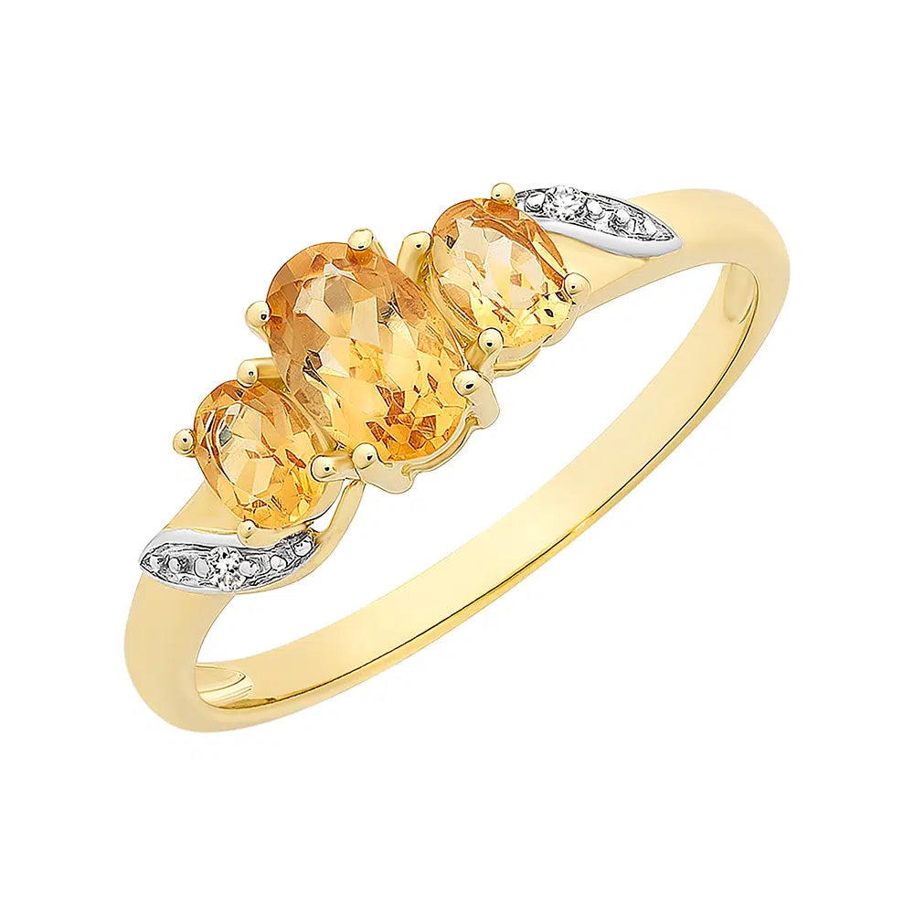 9K YG Citrine & Diamond Dress Ring