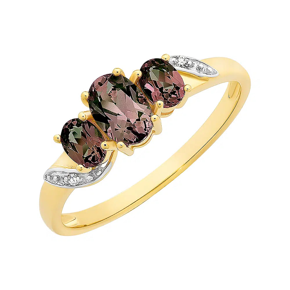 9K YG Created Alexandrite & Diamond Dress Ring