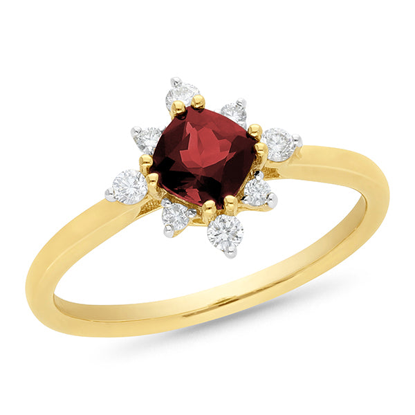 9k YG Garnet & Diamond Ring