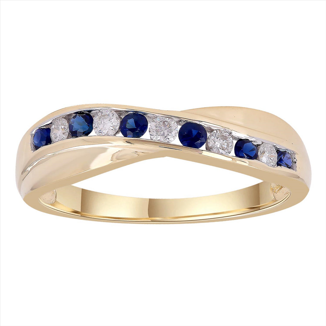 9K YG Dia & Sapphire Crossover Ring