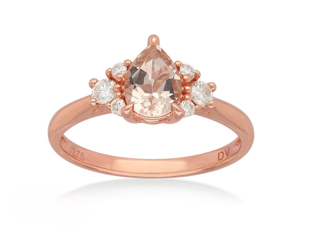 9K RG Morganite & Dia Dress Ring Size O