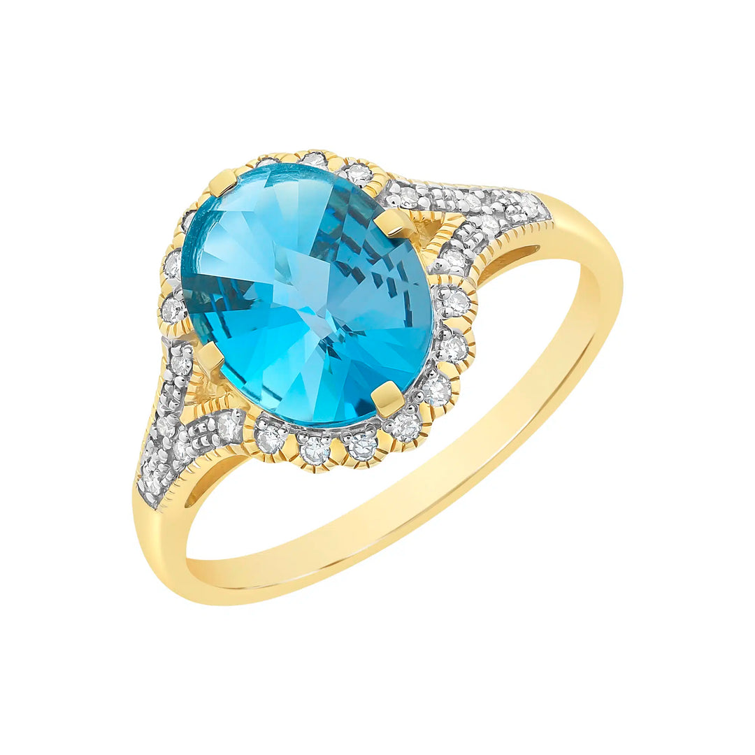 9K YG London Blue Topaz & Diamond Ring