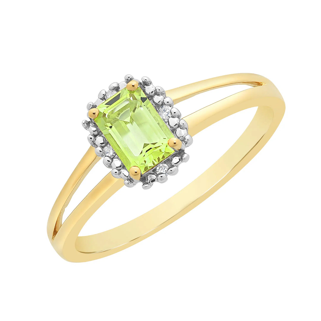 9K YG Peridot & Diamond Ring