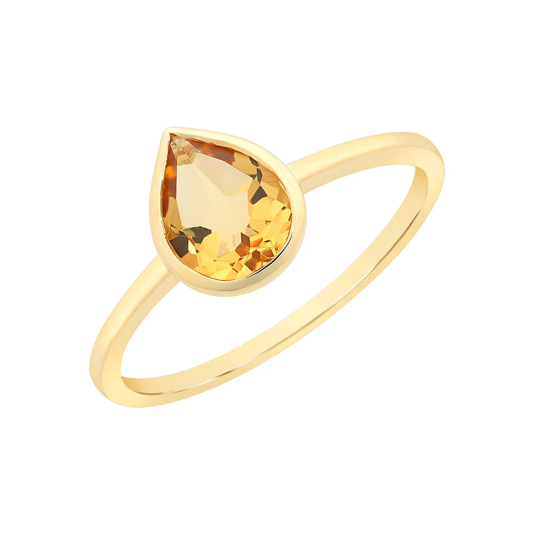 9K YG Pear Citrine Ring