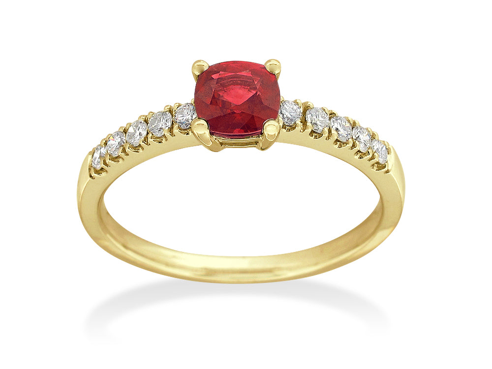 9K YG Ruby & Dia Ring Size N
