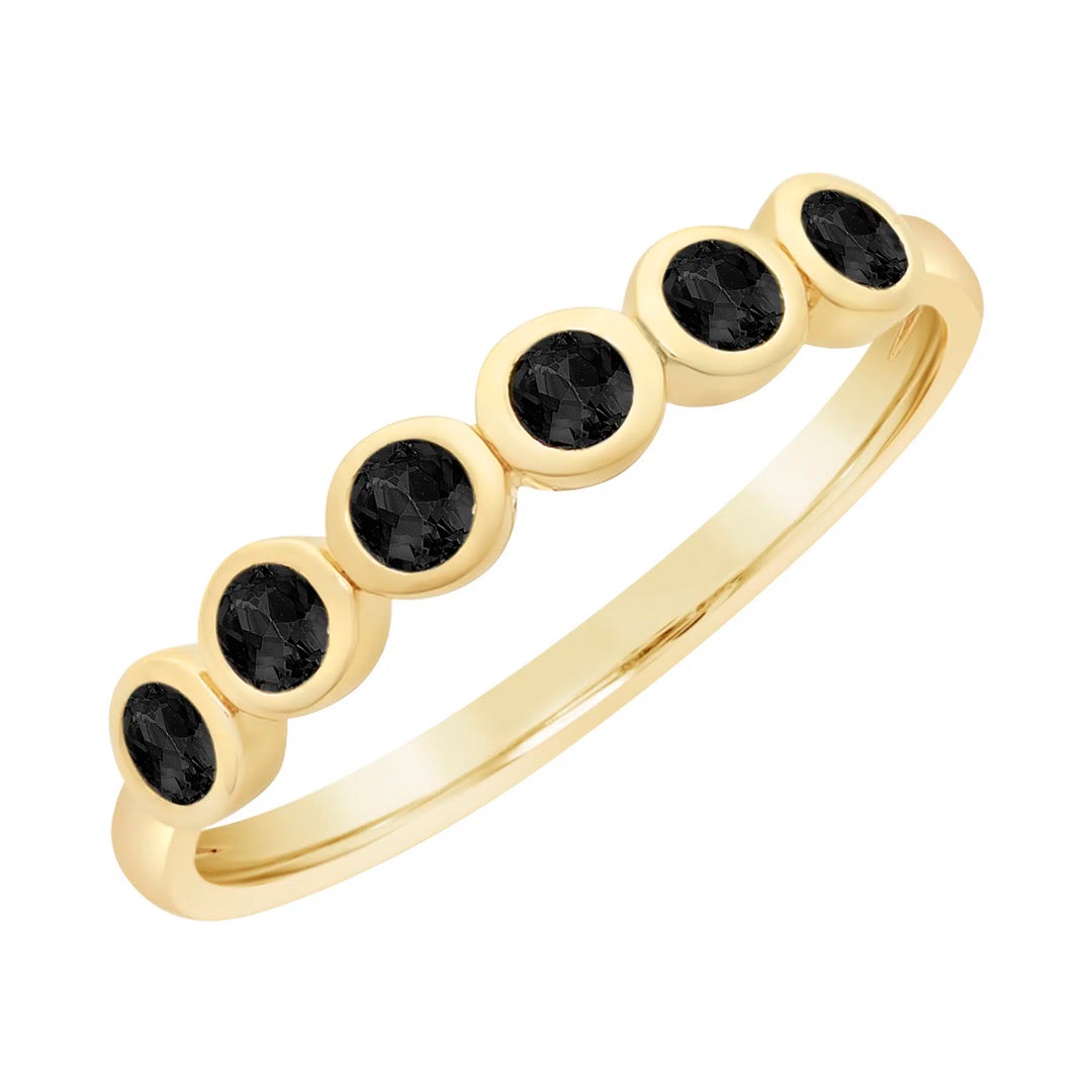 9K YG Round Bezel Set Dark Sapphire Dress Ring