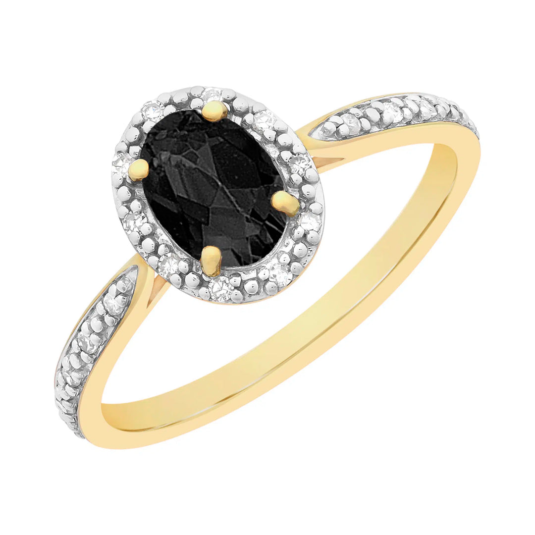 9K YG Natural Sapphire & Diamond Ring