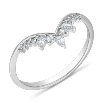9K White Gold "V" Diamond Set Ring