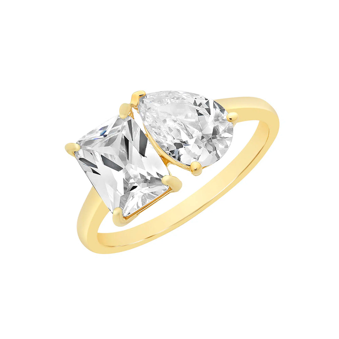 9K YG Emerald & Peart Cut CZ Ring