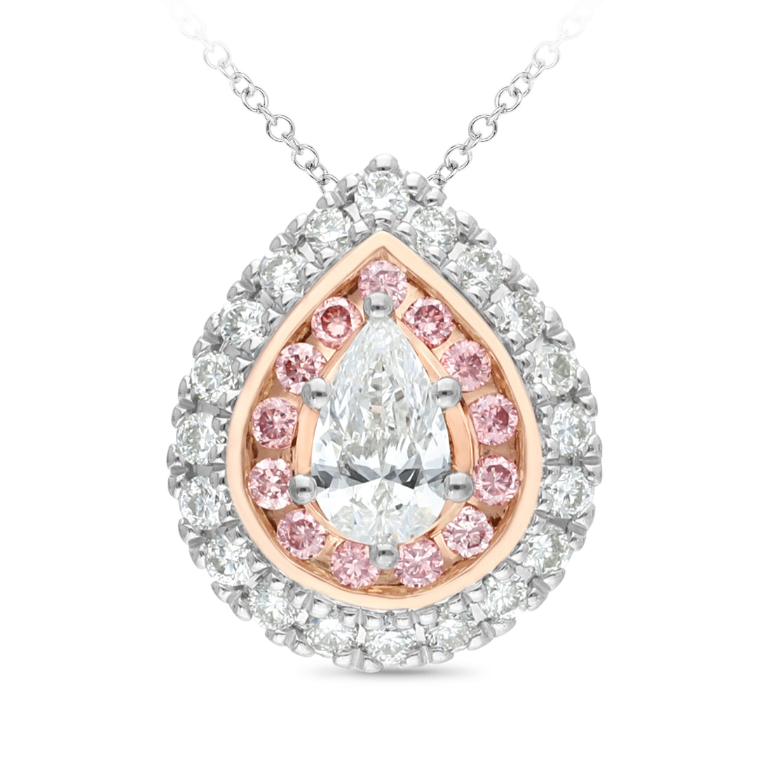 9K WG/RG Pink & White Dia Teardrop Pendant