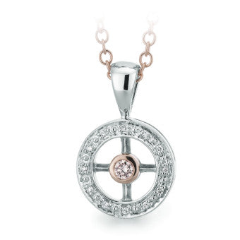 9K Pink Caviar White Gold Circle Pendant