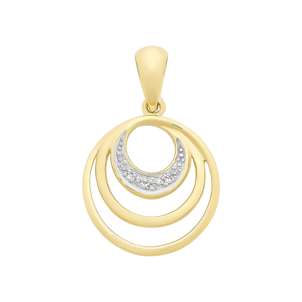 Triple Cirlce Diamond Pendant Yellow Gold