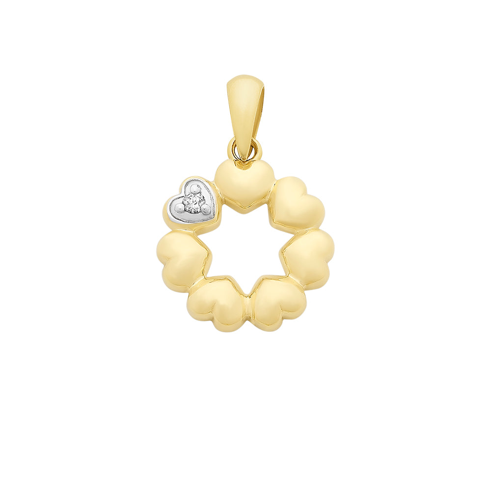 9K YG Multi Heart Dia Pendant
