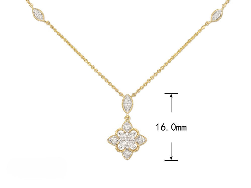 9K YG Art Deco Dia Drop Necklace