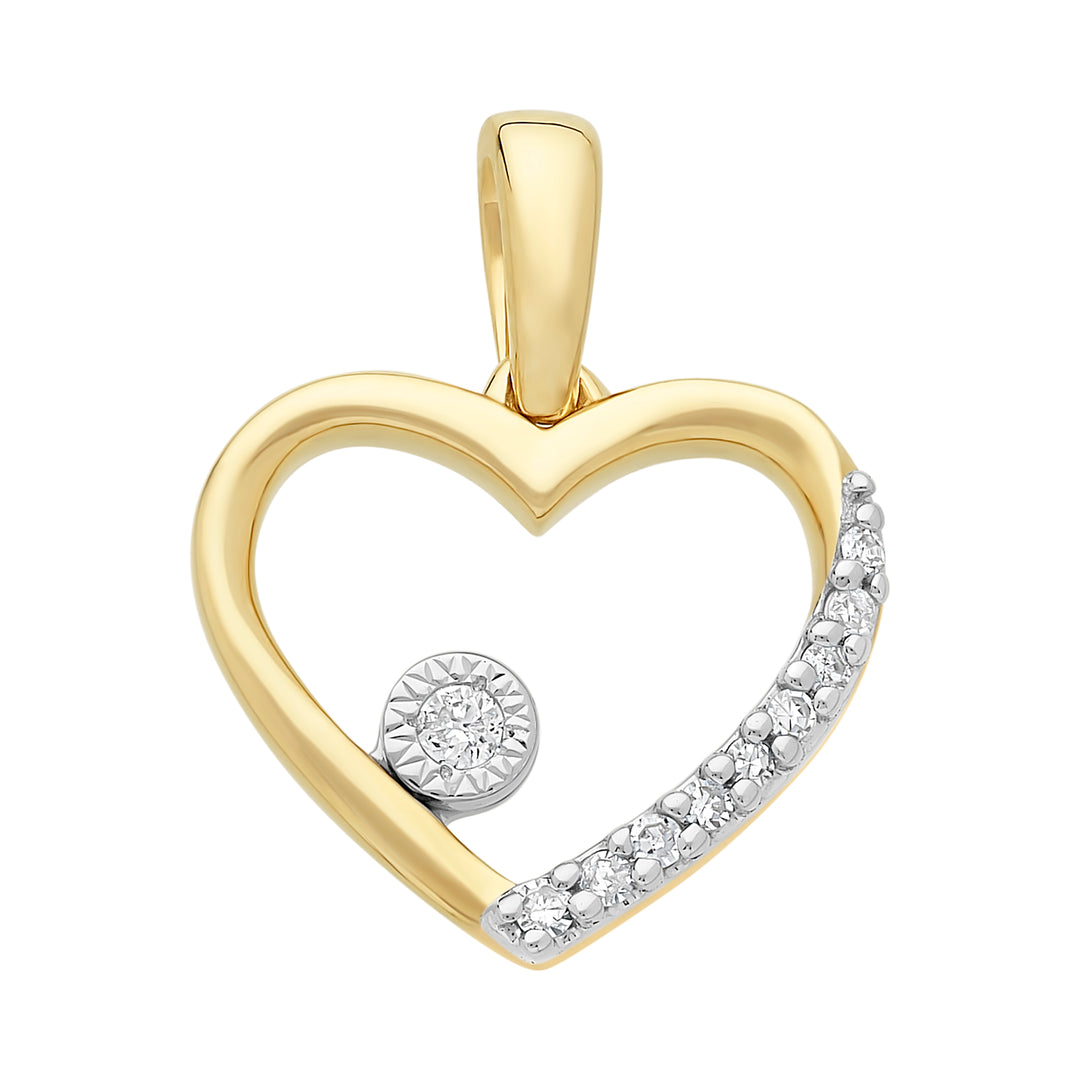 9K YG/WG Open Heart Diamond Pendant