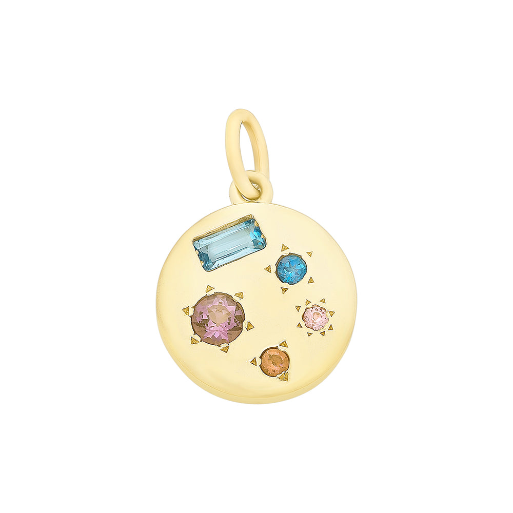 9K YG Multi-Stone Disc Pendant