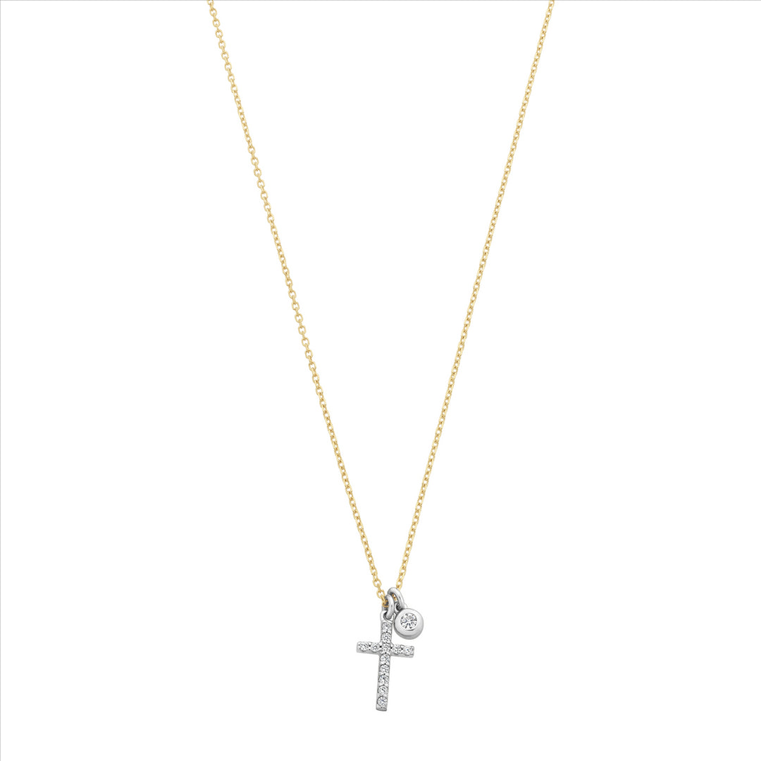 9K WG CZ Cross Pendant With 9K YG Chain