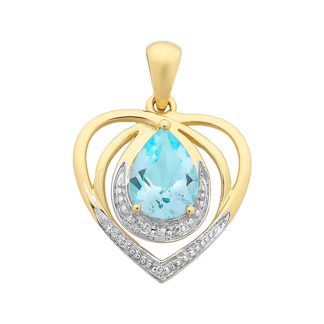 Yellow Gold Blue Topaz Heart Pendant
