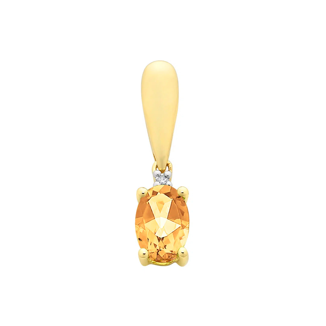 9K YG Citrine & Dia Pendant
