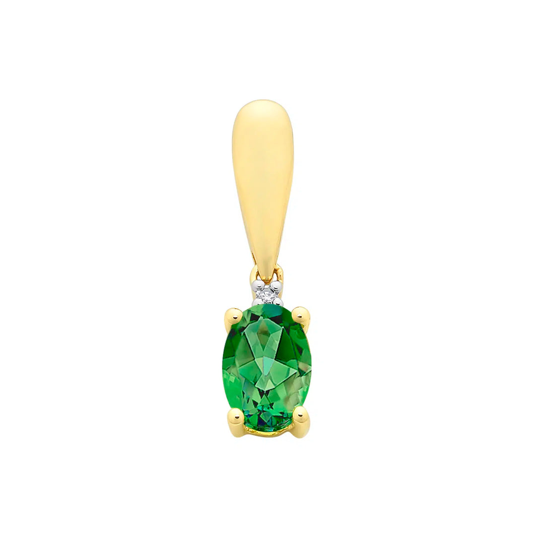 9K YG Created Emerald & Dia Pendant