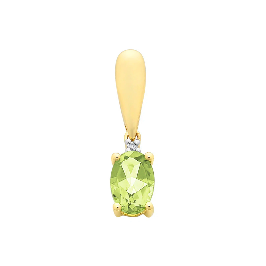 9K YG Peridot & Dia Pendant