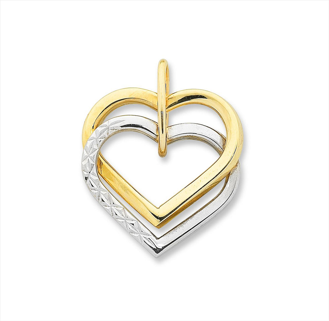 9k 2 Tone Double Heart Necklace