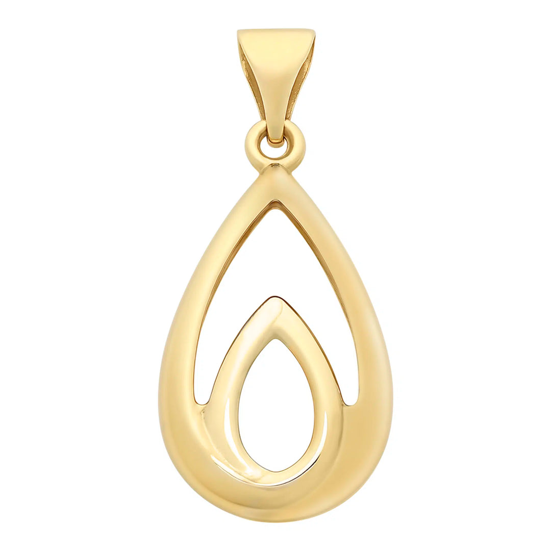 9K YG Double Teardrop Pendant