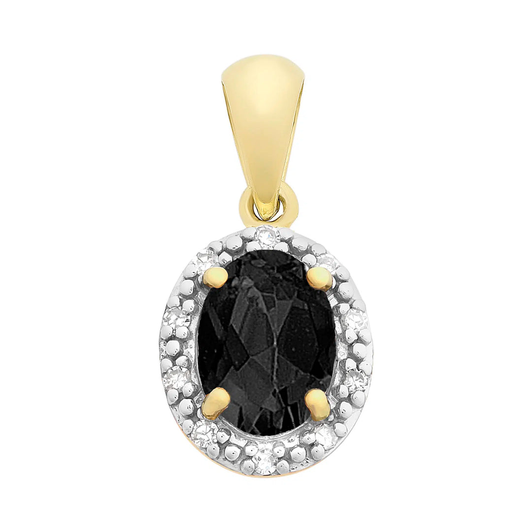 9K YG Natural Sapphire & Diamond Halo Pendant