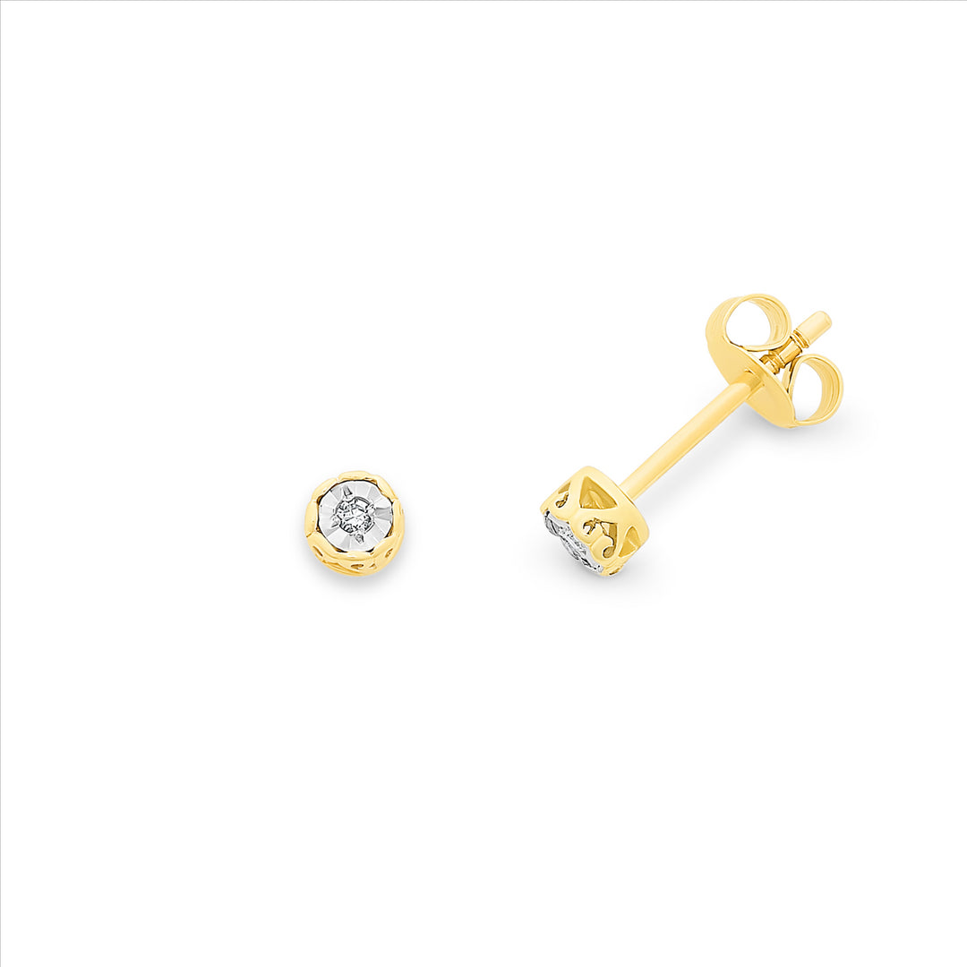 9k YG Illusion Set Diamond Studs
