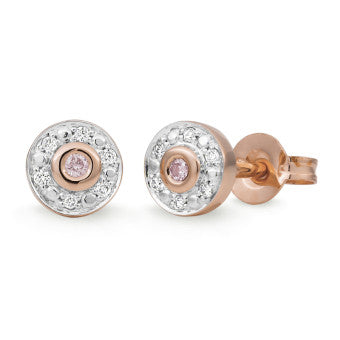9K R/WG Pink & White Dia Studs