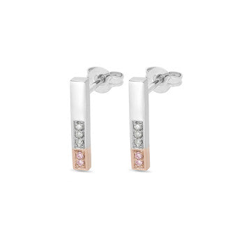 9k W/RG Pink & White Dia Drop Bar Studs