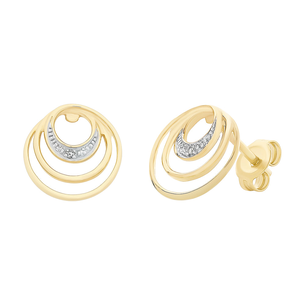 9K YG Diamond Triple Circle Studs