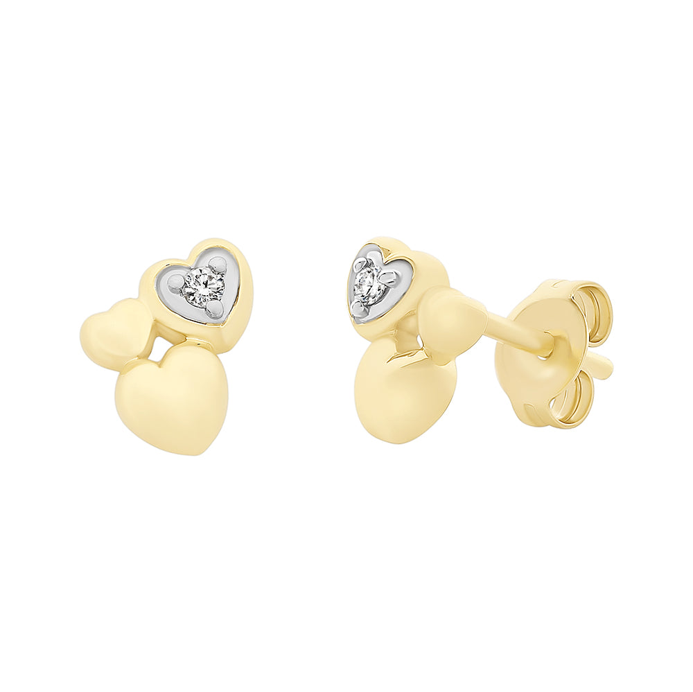 9K Two Tone Diamond Heart Studs