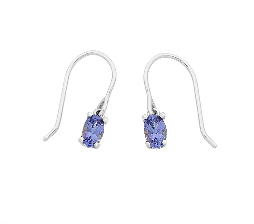 9CT White Gold Oval Tanzanite Shephook Earrings